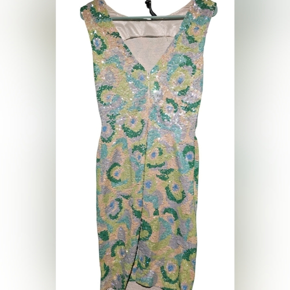 Black Tie Vintage 1990s Pastel Elegant Sequin Dress PTP 18 Size Small EUC - Picture 5 of 6